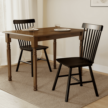 Dayalane Farmhouse Windsor Dining Chairs Set of 2, Solid Wood Spindle Back Dining Side Chairs, Mid-Century French Country Oak Kitchen Chairs for Dining Room Living Room Kitchen Restaurant, Black