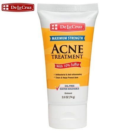 De La Cruz 10% Sulfur Acne Treatment, Clears Acne, Pimples, and Blackheads, 2.6 oz Tube