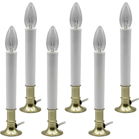 Electric Window Candle Lamp with Brass Plated Base, Dusk to Dawn Sensor Turns Candle on in Dark and Off in Light, Ready to Use! | 6 Pack