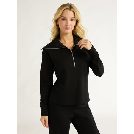 Free Assembly Women's and Women's Plus Half Zip Pullover Sweatshirt, Sizes XS-4X