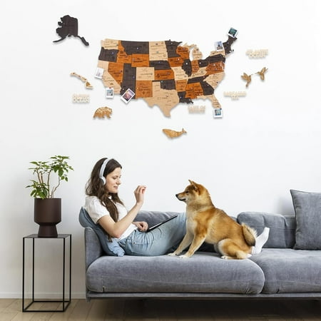 Hyperi 3D Wooden USA Map Wall Art, US Travel Map, New Year, Housewarming Gifts New Home