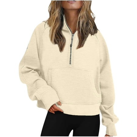 Lenago Womens Crewneck Sweatshirt Half Zip Cropped Hoodies Fleece Quarter Zip Up Pullover Sweatshirts Winter Clothes 2023 Outfits Sweater Coat Fall Winter Outfits Clothes