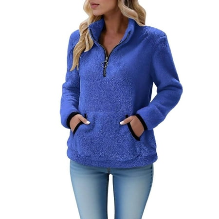 MESSUEN Half Zip Sweatshirt Women Fall Sweatshirts for Women Comfort Sweatshirt Basic Tops for Woman Basic Crop Top Womens Sweatshirts Trendy Dressy Summer Tops for Women Blue L