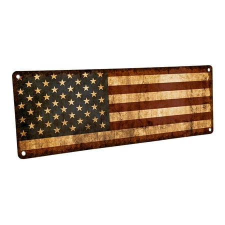 Rustic United States Flag 4"x12" Metal Sign, Wall Décor for Home and Office