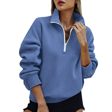 ShiShine Half Zip Sweatshirt Women Cropped Oversized Pullover Zipped Cute Sweatshirts with Pockets