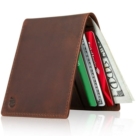 Slim Leather Bifold Wallets For Men - Minimalist Small Thin Mens Wallet RFID Blocking Card Holder ID Window Gifts For Men