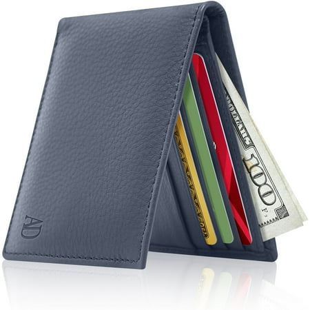 Slim Leather Bifold Wallets For Men - Minimalist Small Thin Mens Wallet RFID Blocking Card Holder ID Window Gifts For Men