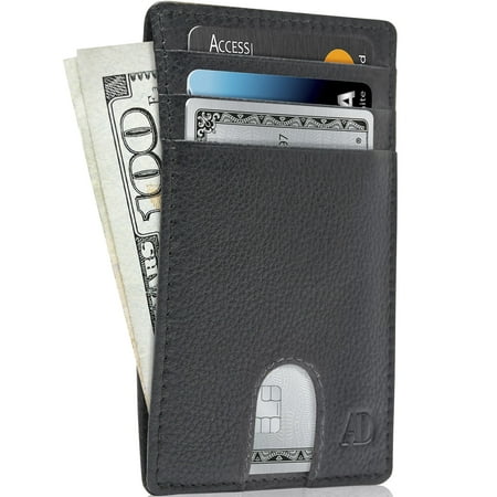 Slim Minimalist Front Pocket Wallets For Men & Women - Genuine Leather Credit Card Holder W/ Thumbhole RFID Wallet With Gift Box