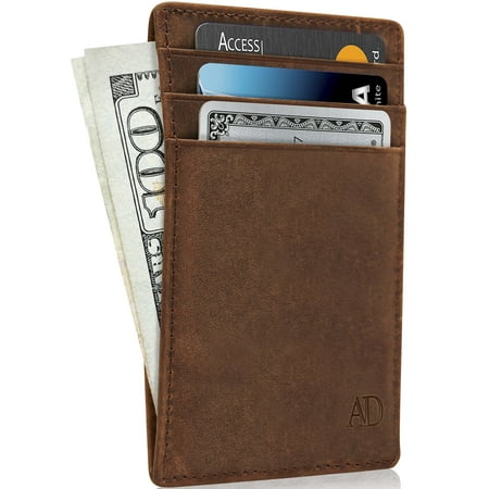 Slim Minimalist Wallets For Men & Women - Genuine Leather Credit Card Holder Front Pocket RFID Blocking Wallet With Gift Box