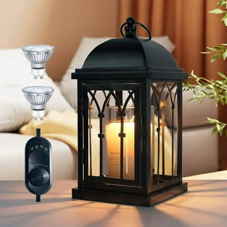 Sziqiqi Black Candle Warmer Lamp with Timer: 11" Dimmer for Large 3-Wick Jars Rustic Wax Melter Vintage Lantern Safe for Home with Kids Pets Decor