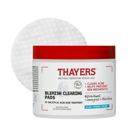 Thayers Natural Remedies Blemish Clearing Pads, 2% Salicylic Acid Acne Treatment - 60ct
