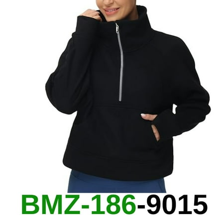 THE GYM PEOPLE Women's Half Zip Pullover Sweatshirt Fleece Stand Collar CroP, L