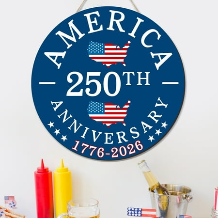 USA 250th Anniversary Door Hanging Sign Wreath, America US Map 1776 2026 Patriotic Decor Wooden Home Decorations