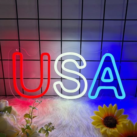 USA Neon Sign for Wall Decor, USA Led Signs, Dimmable USB Powered Neon Light Sign for Home, Business, Shop, Bar Pub, Store