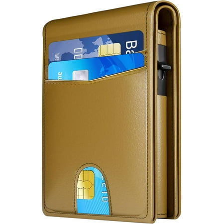 Wallet for Men - RFID Blocking [Functional & Practical] Bifold Slim Minimalist Credit Card Holder Pop Up Metal Case with Cash Slot Front Pocket with ID Window, Gift Boxed (Brown)