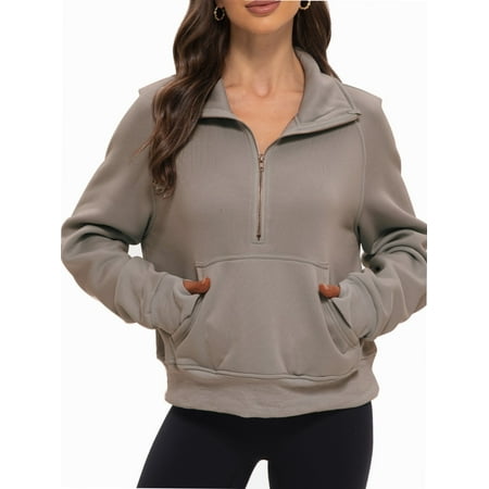 Womens Half Zip Sweatshirts Cropped Long Sleeve Hoodies Oversized Quarter Zip Up Pullover Tops