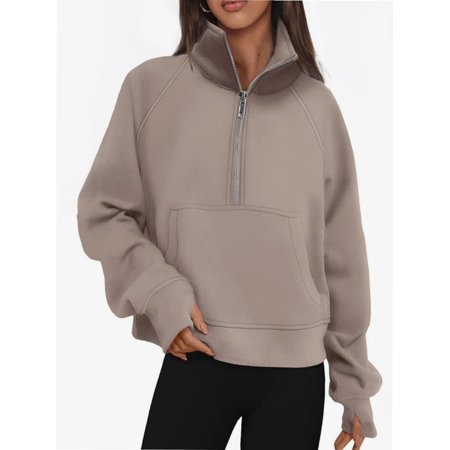 Womens Half Zip Sweatshirts Cropped Long Sleeve Hoodies Oversized Quarter Zip Up Pullover Tops