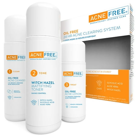 AcneFree 24 Hour Acne Clearing System, Acne Treatment with Benzoyl Peroxide - 3 CT