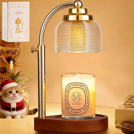 Candle Warmer Lamp with Timer and Dimmer - Adjustable Height, Gifts for Women Mom, Wax Warmer Lamp for Jar Candles with 2 Replacement Bulbs, Gold