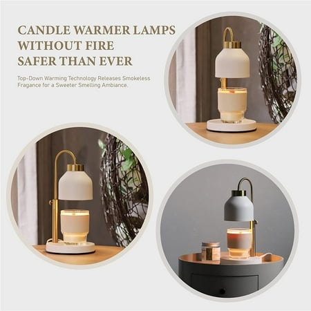 Candle Warmer Lamp with Timer & Dimmer, Height Adjustable Electric Candle Melter with 2 Bulbs, Compatible with Large Jar & 3-Wick Yankee Candles, Home Decor Gifts for Mom, White