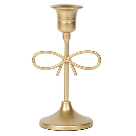 Home Decor Collection Sterling & Noble Home Gold Metal 5.91" Indoor Tabletop Taper Candleholder with Bow Accent