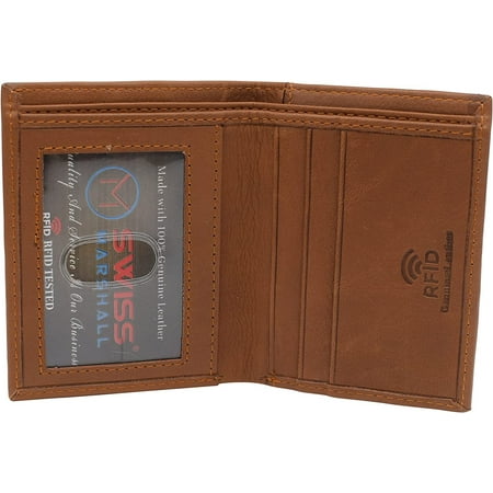 Marshal Slim Bifold Front Pocket Wallet 2 ID Window Credit Card Holder Genuine Leather RFID Blocking Tan