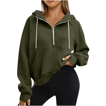 Timegard Half Zip Sweatshirts for Women Fleece Cropped Hoodies Warm Pullover Fall Winter Clothes
