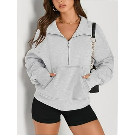 Womens Half Zip Sweatshirts Cropped Long Sleeve Hoodies Oversized Quarter Zip Up Pullover Tops