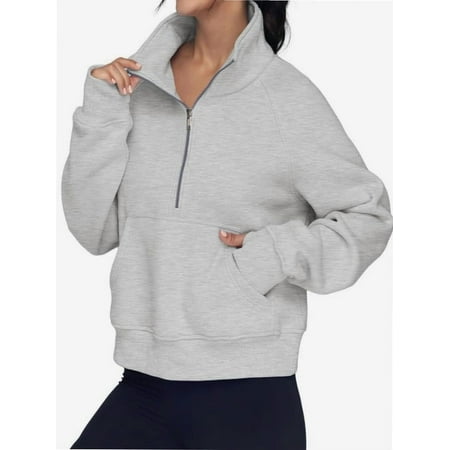 Womens Half Zip Sweatshirts Cropped Long Sleeve Hoodies Oversized Quarter Zip Up Pullover Tops