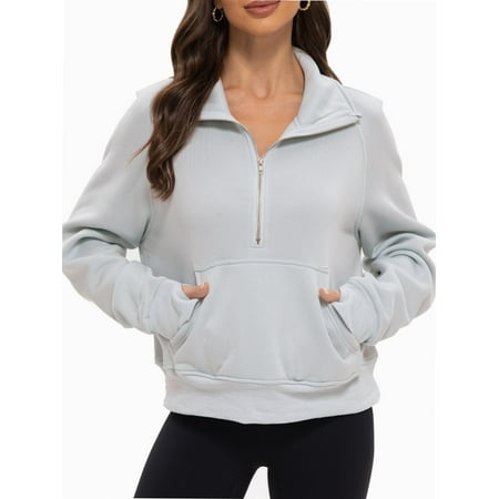 Womens Half Zip Sweatshirts Cropped Long Sleeve Hoodies Oversized Quarter Zip Up Pullover Tops
