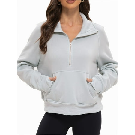 Womens Half Zip Sweatshirts Cropped Long Sleeve Hoodies Oversized Quarter Zip Up Pullover Tops