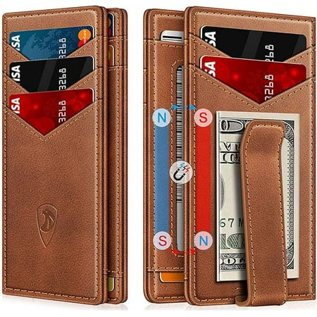 ZCWallet for Men Slim Leather Wallets for 12-15 Cards, Minimalist Thin RFID Blocking Card Holder with Money Clip & ID Window, Small Bifold Front Pocket Wallet, Gifts for Men