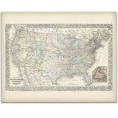 1867 Map of the United States USA - 11x14 Unframed Art Print - Great Vintage Home Decor