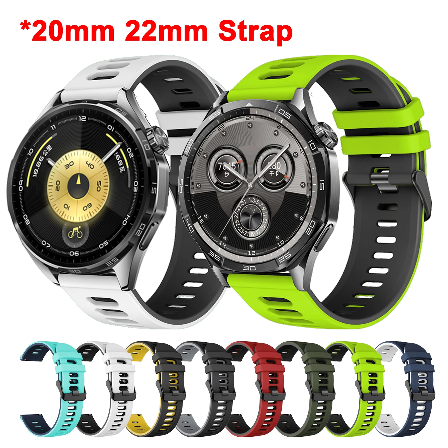 20 22mm Sport Silicone Strap for Huawei Watch GT6/GT5 Pro/GT4 46mm/GT Runner Smart Wacth Band Amazfit GTR 4 3 2 BIP GTS 2 Correa
