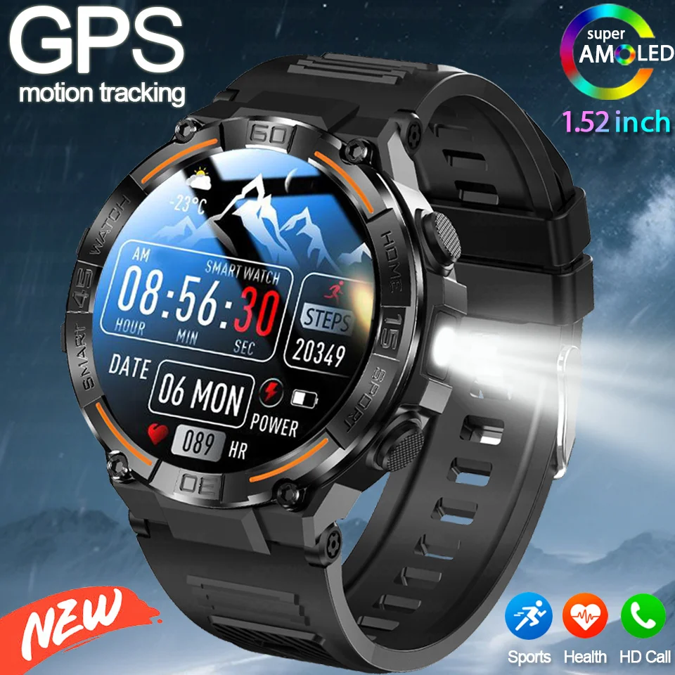 2026 New Military Outdoor Smart Watch GPS 1.52" Ultra HD Display Bluetooth Call Heart Rate IP69K Waterproof AI Smartwatch Men