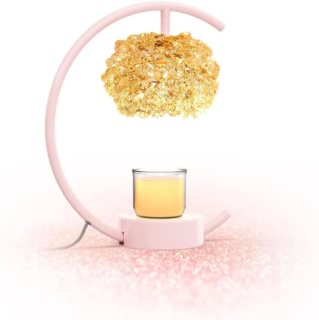 Adjustable Brightness & Timer Pink Candle Warmer Lamp with Crystal Wooden Base, Home Decor Electric Lamp