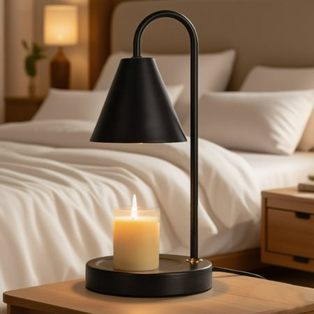 Beslands Electric Serenity Candle Warmer Lamp with Timer & Dimmable Light - No Smoke Scented Wax Melter for Various Jars, Includes 2 Bulbs, Modern Vintage Home Decor - Ideal Housewarming -Black