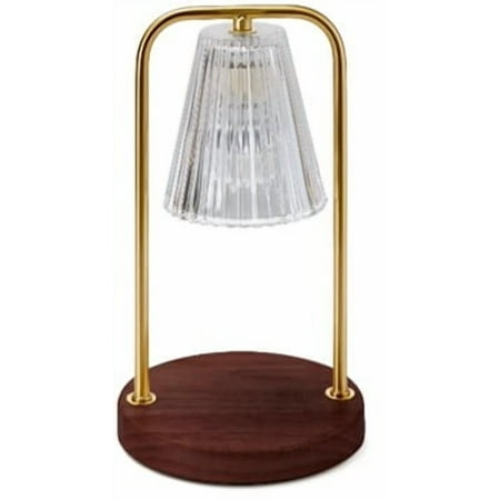 Better Homes & Gardens Clear Glass Shade Candle Warmer with Brass Hardware and Dark Wood Base
