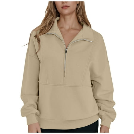 Byworldtasic Womens Blouses Womens Sweatshirts Half Zip Cropped Pullover Fleece Quarter Zipper Hoodies 2025 Fall Tops