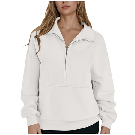 Byworldtasic Womens Blouses Womens Sweatshirts Half Zip Cropped Pullover Fleece Quarter Zipper Hoodies 2025 Fall Tops