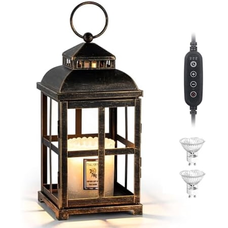 Candle Warmer Lamp with Timer: 11" Farmhouse Large Candle Warmer Lantern for 3 Wick Jar Candles Black Rustic Home Decor Electric Dimmable Wax Melter$$Home Decor, Kitchen, & Other