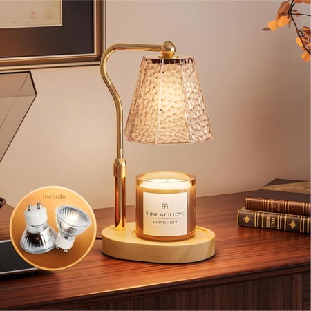 Candle Warmer Lamp with Timer, Dimmable Adjustable Height Electric Candle Warmer Lamp for Jar Candles, Wax Melt Warmer Light with 2 Bulbs, Flameless Vintage Home Decor Gift