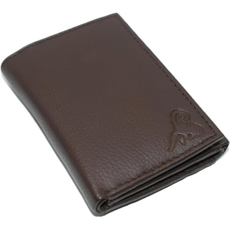 Cavelio Genuine Leather Mens RFID Blocking Slim Trifold Wallet Back ID Window with Gift Box Brown