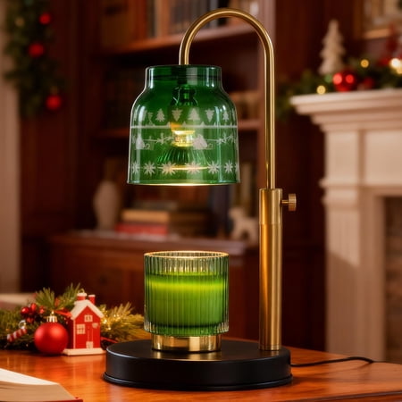 Christmas Candle Warmer Lamp, with 2 Bulbs,Timer & Dimmer,Compatible with Large Jars,3 Wick Candles,Height Adjustable Candle Melter,,110-120v
