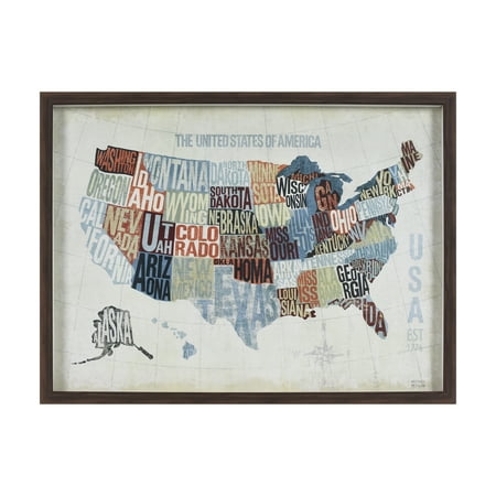 Crystal Art Gallery Framed Map of USA Wall Art Decor – Vintage Typography Map Print – Rustic Framed Artwork for Home, Office, or Classroom 24x18