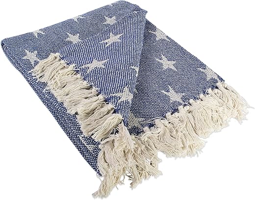 DII 4TH of July Patriotic Throw Blanket with Decorative Tassles, Use for Chair, Couch, Bed, Picnic, Camping, Beach, & Just Staying Cozy at Home (50 x 60), Star Nautical Blue