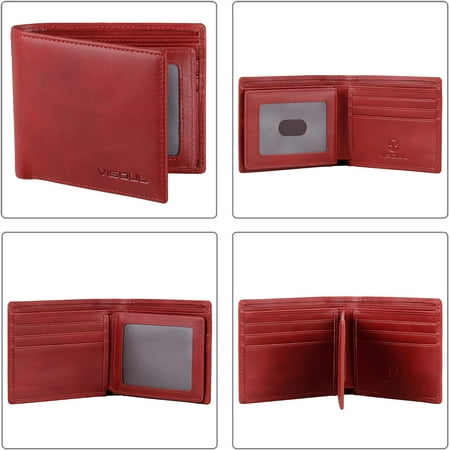 JINYUN-Leather Mens Bifold RFID Blocking Wallet with 2 ID Windows, Leather Wallet for Men (Leather, Burgundy)