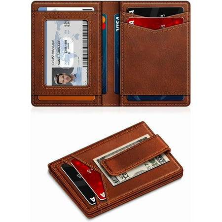 JINYUN-Wallet for Men Slim Leather Wallets for 12-15 Cards, Minimalist Thin RFID Blocking Card Holder with Money Clip & ID Window, Small Bifold Front Pocket Wallet, Gifts for Men