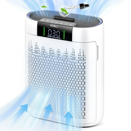 KNKA HEPA Air Purifier for Home - 2500 Sq.ft/h, for Allergy & Pet Defense, 99.97% Pet Hair/Dust/Pollen/Odors Capture, with Real-Time Air Quality Monitor & Essential Oil Diffuser - Touch Screen Contro