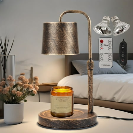 MEHOOM Vintage Metal Candle Warmer Lamp, with Dimmer and Timer & 2 Bulbs, Gifts for Bedroom Living Room